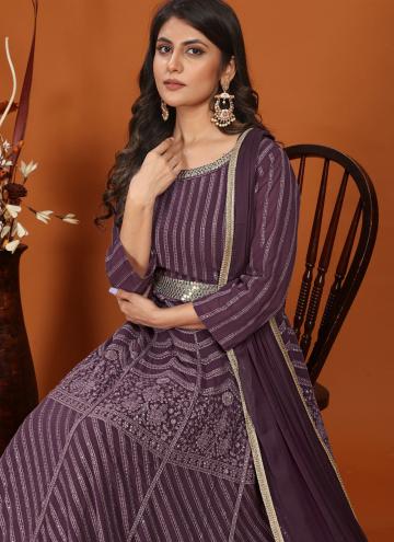 Wine Readymade Designer Gown in Faux Georgette with Embroidered