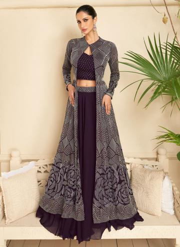 Wine Readymade Lehenga Choli in Georgette with Embroidered