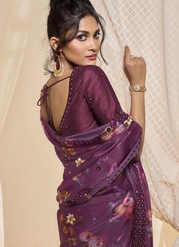 Wine Satin Printed Traditional Saree for Ceremonial