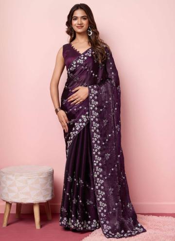 Wine Silk Embroidered Trendy Saree for Ceremonial
