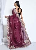 Wine Trendy Saree in Crepe Silk with Embroidered - 1