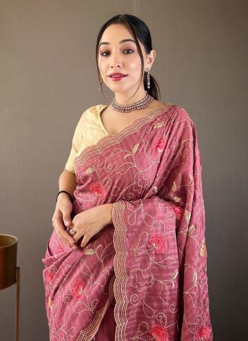 Wine Tussar Silk Embroidered Designer Traditional Saree for Ceremonial