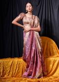 Wine Tussar Silk Printed Trendy Saree for Ceremonial - 2