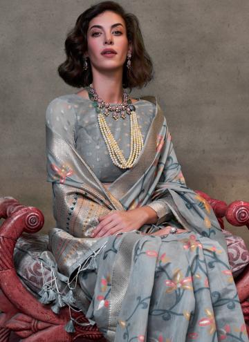 Woven Cotton  Grey Classic Designer Saree