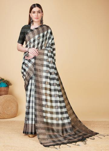 Woven Cotton Silk Black and White Casual Saree