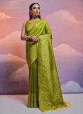 Woven Handloom Silk Green Classic Designer Saree - 3