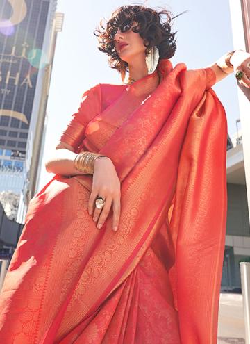Woven Handloom Silk Orange Designer Saree