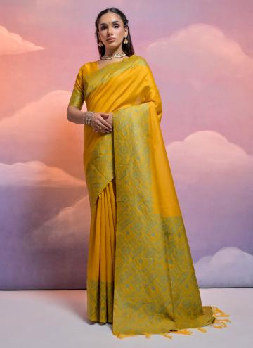 Woven Handloom Silk Yellow Designer Saree