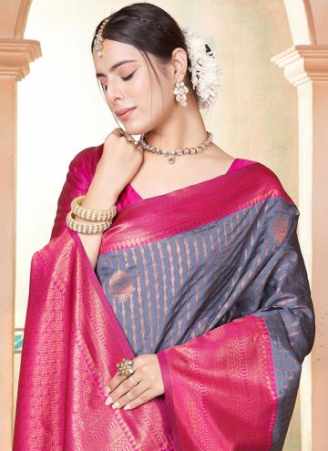 Woven Kanjivaram Silk Blue and Pink Designer Saree