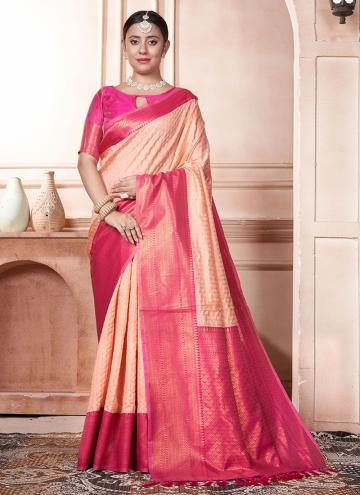 Woven Kanjivaram Silk Peach and Pink Trendy Saree