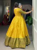 Woven Kanjivaram Silk Yellow Gown - 2