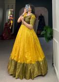 Woven Kanjivaram Silk Yellow Gown - 3