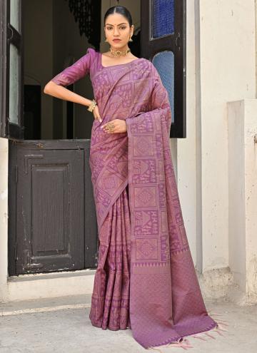Woven Raw Silk Purple Classic Designer Saree