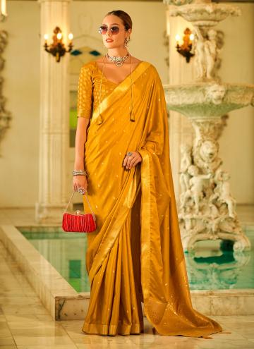 Woven Satin Silk Mustard Classic Designer Saree