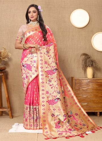 Woven Silk Rose Pink Classic Designer Saree