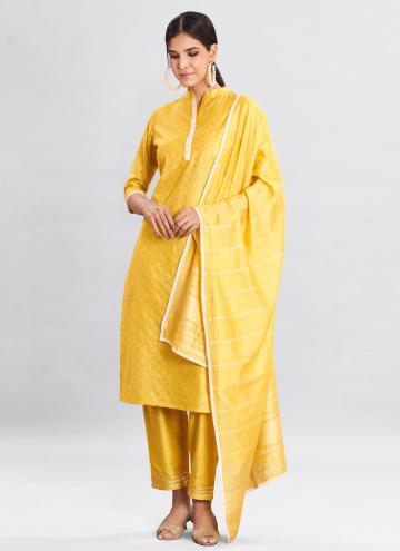 Yellow Chanderi Embroidered Salwar Suit for Ceremo