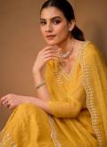 Yellow Chiffon Swarovski Trendy Salwar Kameez for Ceremonial - 1