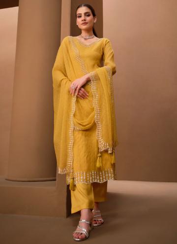 Yellow Chiffon Swarovski Trendy Salwar Kameez for 