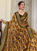 Yellow color Chiffon Trendy Saree with Printed - 1
