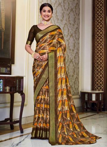 Yellow color Chiffon Trendy Saree with Printed