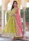 Yellow color Digital Print Silk Gown - 1