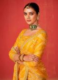 Yellow color Embroidered Chiffon Trendy Saree - 1