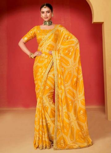Yellow color Embroidered Chiffon Trendy Saree