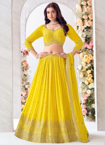 Yellow color Embroidered Georgette Readymade Lehen