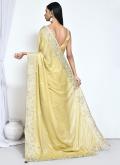 Yellow color Embroidered Satin Silk Classic Designer Saree - 1