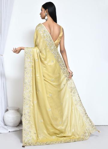 Yellow color Embroidered Satin Silk Classic Designer Saree