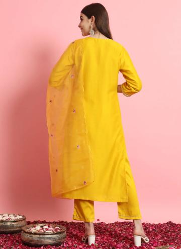 Yellow color Embroidered Silk Blend Salwar Suit