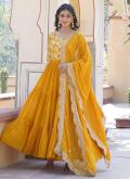 Yellow color Embroidered Viscose Gown - 1