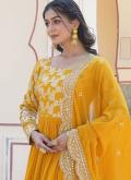Yellow color Embroidered Viscose Gown - 3