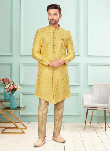 Yellow color Fancy Fabric Indo Western with Embroidered