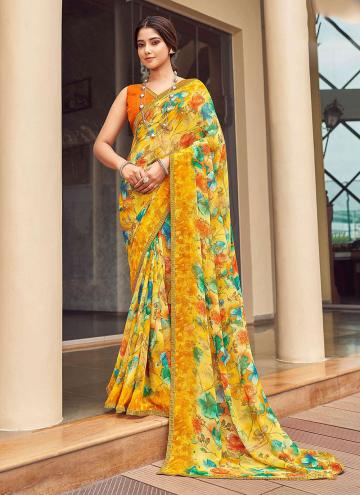 Yellow color Georgette Contemporary Saree with Printed