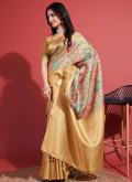 Yellow color Silk Designer Saree with Digital Print - 3