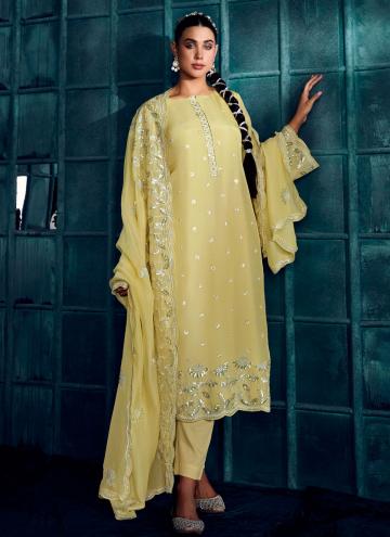 Yellow color Silk Trendy Salwar Suit with Embroide