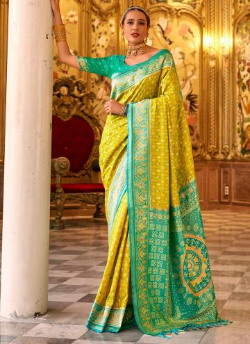 Yellow color Woven Banarasi Designer Saree
