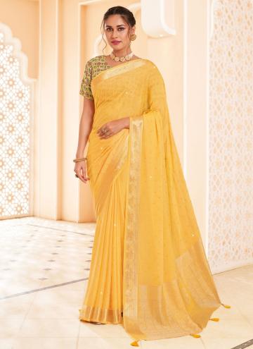 Yellow color Woven Silk Trendy Saree