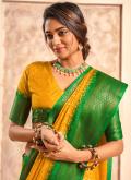 Yellow Contemporary Saree in Silk with Foil Print - 1