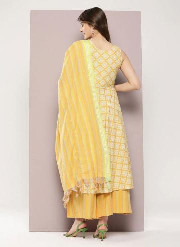 Yellow Cotton  Strips Print Trendy Salwar Kameez