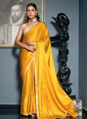 Yellow Designer Saree in Satin with Floral Print