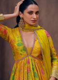 Yellow Georgette Embroidered Gown - 1