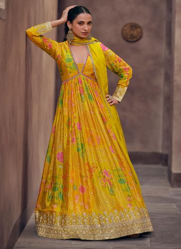 Yellow Georgette Embroidered Gown