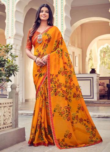 Yellow Georgette Printed Trendy Saree for Ceremonial
