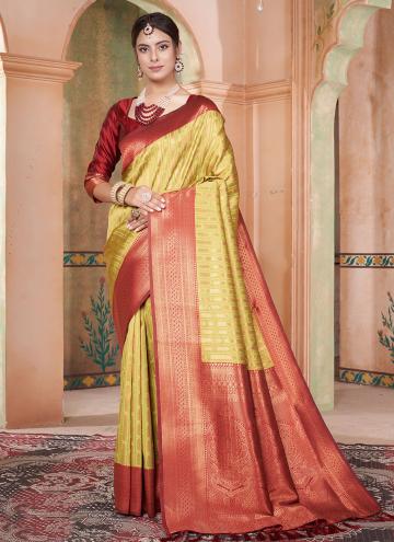 Yellow Kanjivaram Silk Woven Designer Saree for Ceremonial