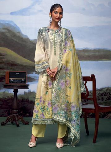Yellow Organza Digital Print Trendy Salwar Suit fo