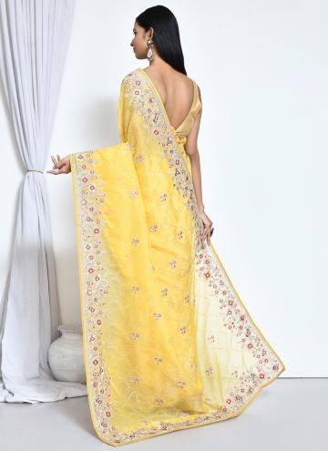 Yellow Organza Embroidered Classic Designer Saree for Ceremonial
