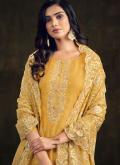 Yellow Organza Embroidered Salwar Suit - 1