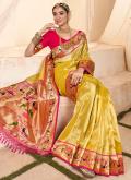 Yellow Silk Jacquard Work Trendy Saree - 2